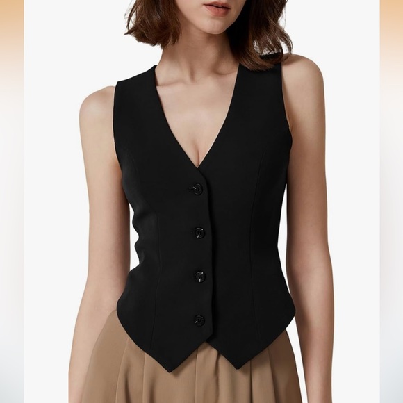 Womens V Neck Vest Top Sleeveless Button Down Fully Lined Solid Going Out NWT S - Picture 2 of 5